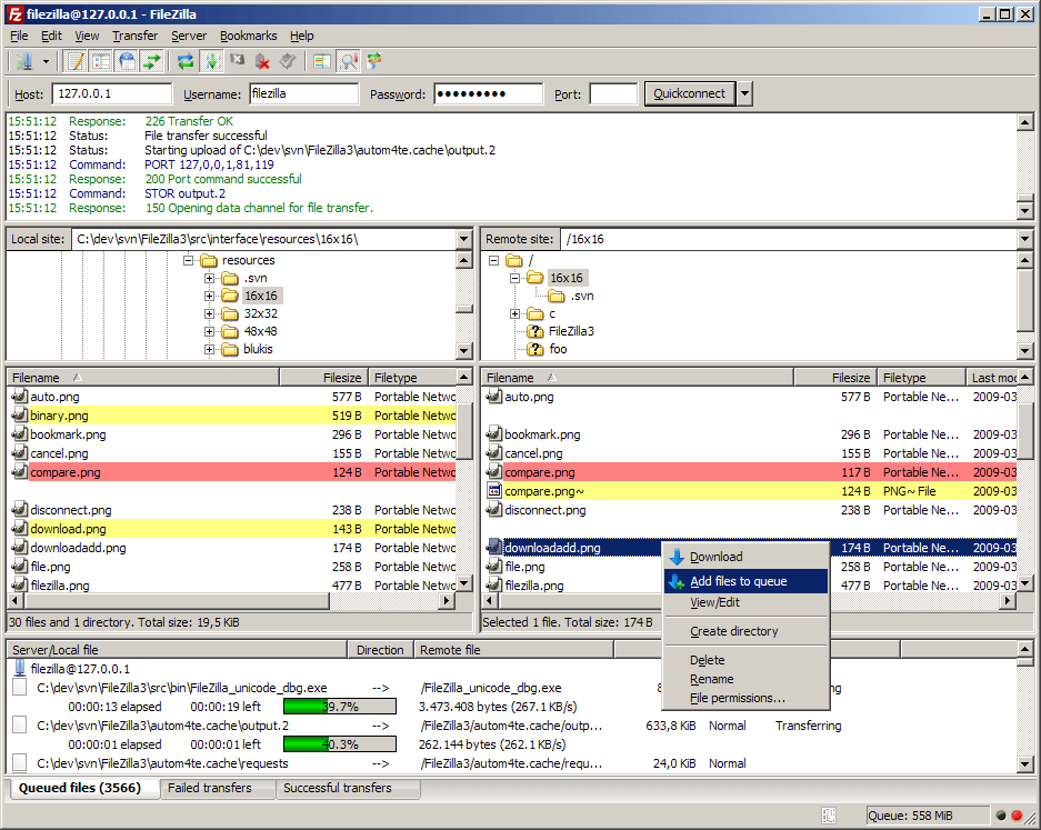 FileZilla main window